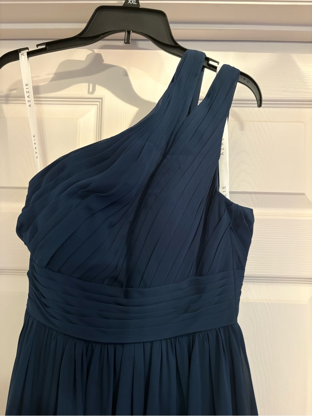 Azazie Navy One-Shoulder Pleated Evening Dress